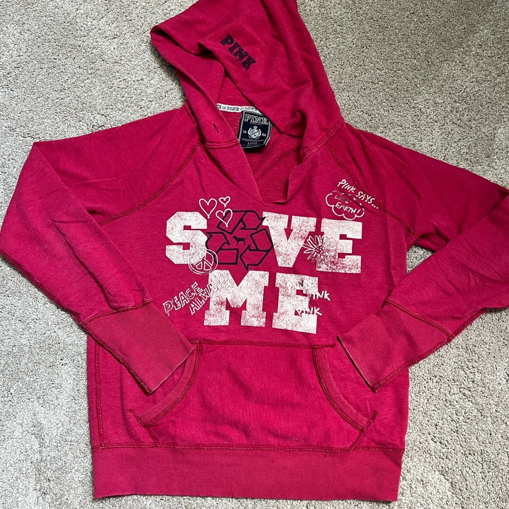 VS PINK Vneck hoodie peace save the planet